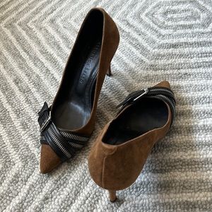 Veronica Beard Mel Suede Buckle Zipper Heels